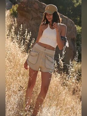 NWT Free People Movement Timko Shorts  Beige Green Smoke